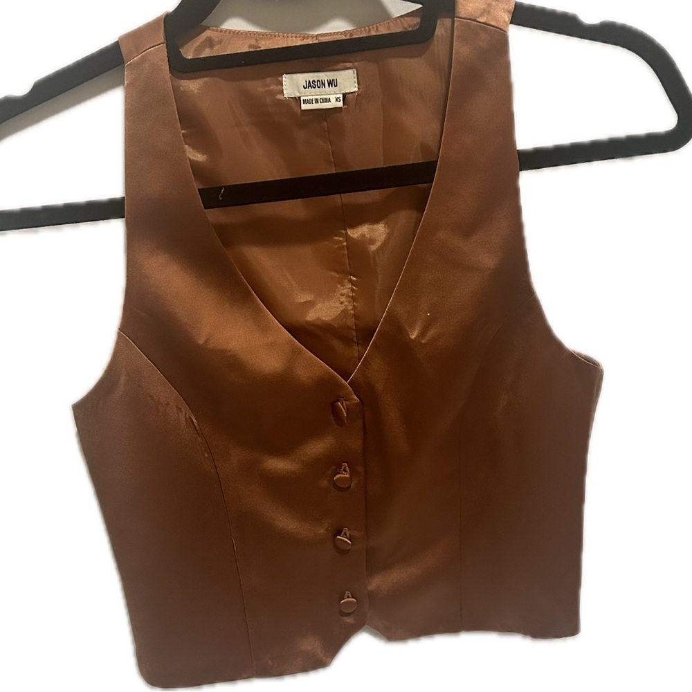 Jason Wu V-Neck Button Front Satin Vest Top | Size XS | Rust | NWOT